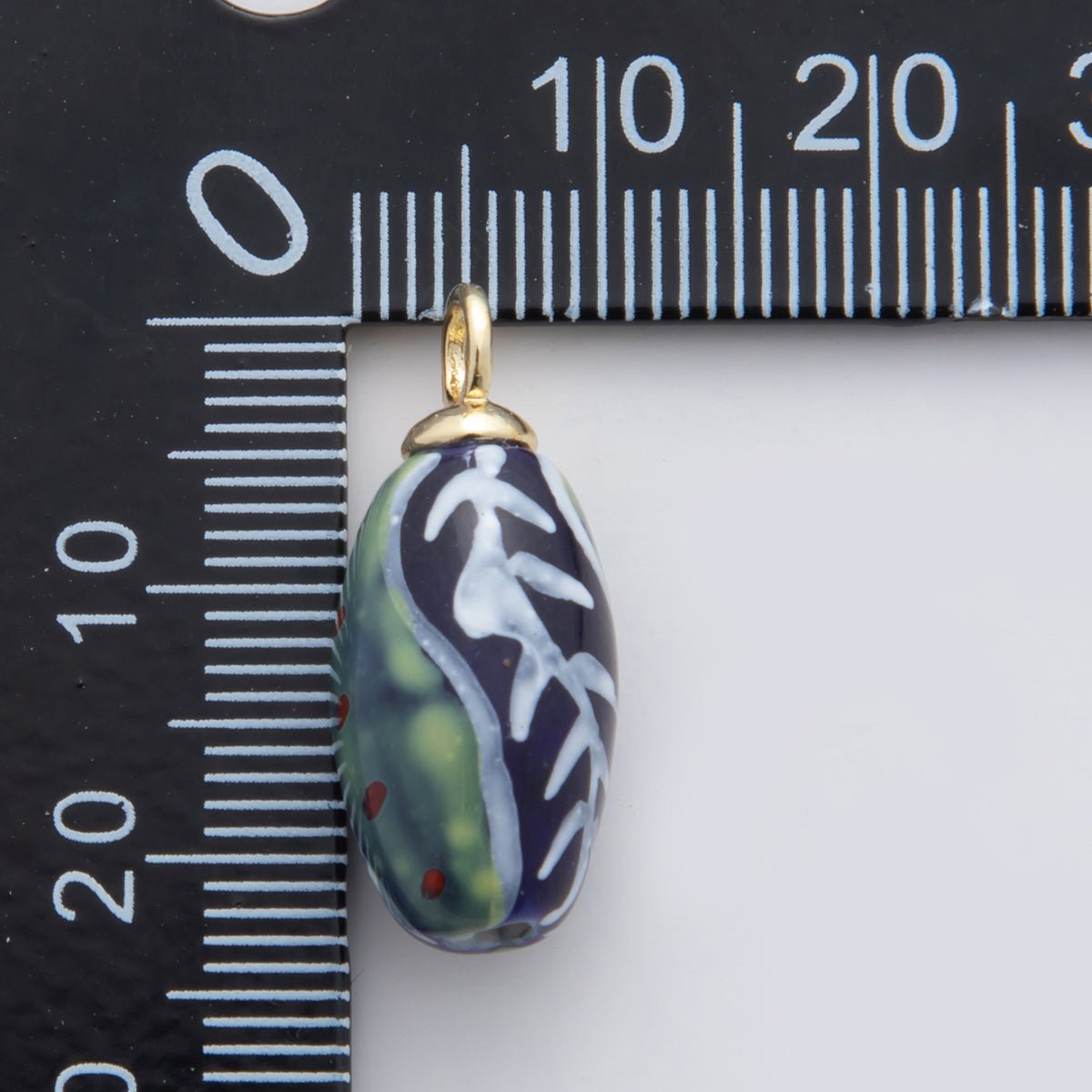 18K Gold Filled Doodle Green Vine Seed Ceramic Drop Pendant | X483 - DLUXCA