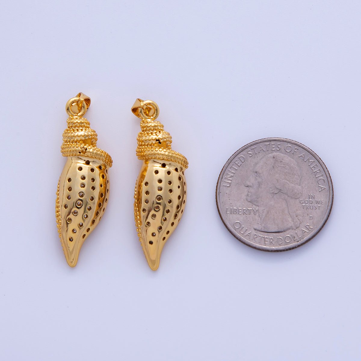 18K Gold Filled Dotted Conch Sea Shell 3D Multidimensional PPendant | AH721 - DLUXCA