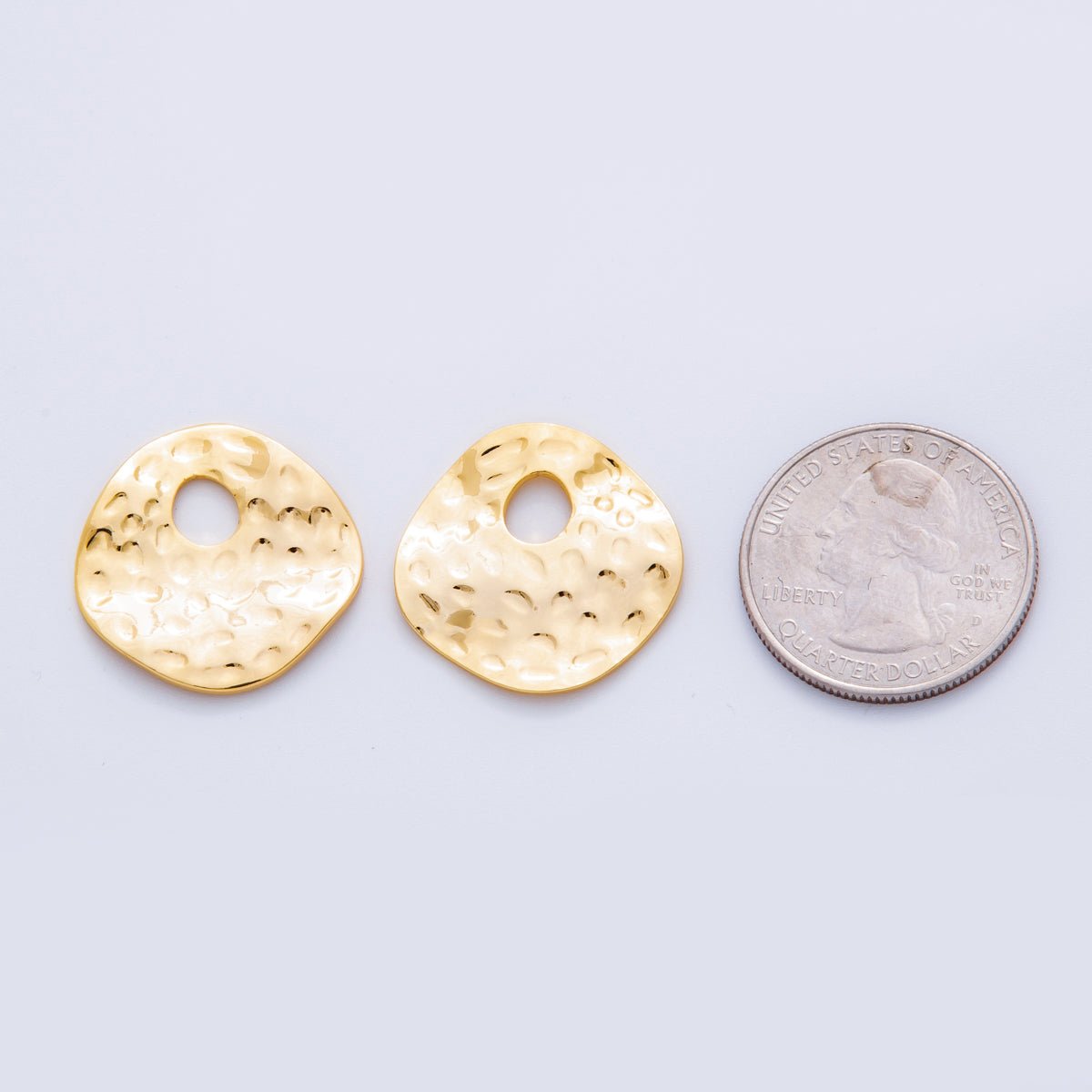 18K Gold Filled Dotted Hammered Donut Round Thin Charm Finding | Z1181 - DLUXCA