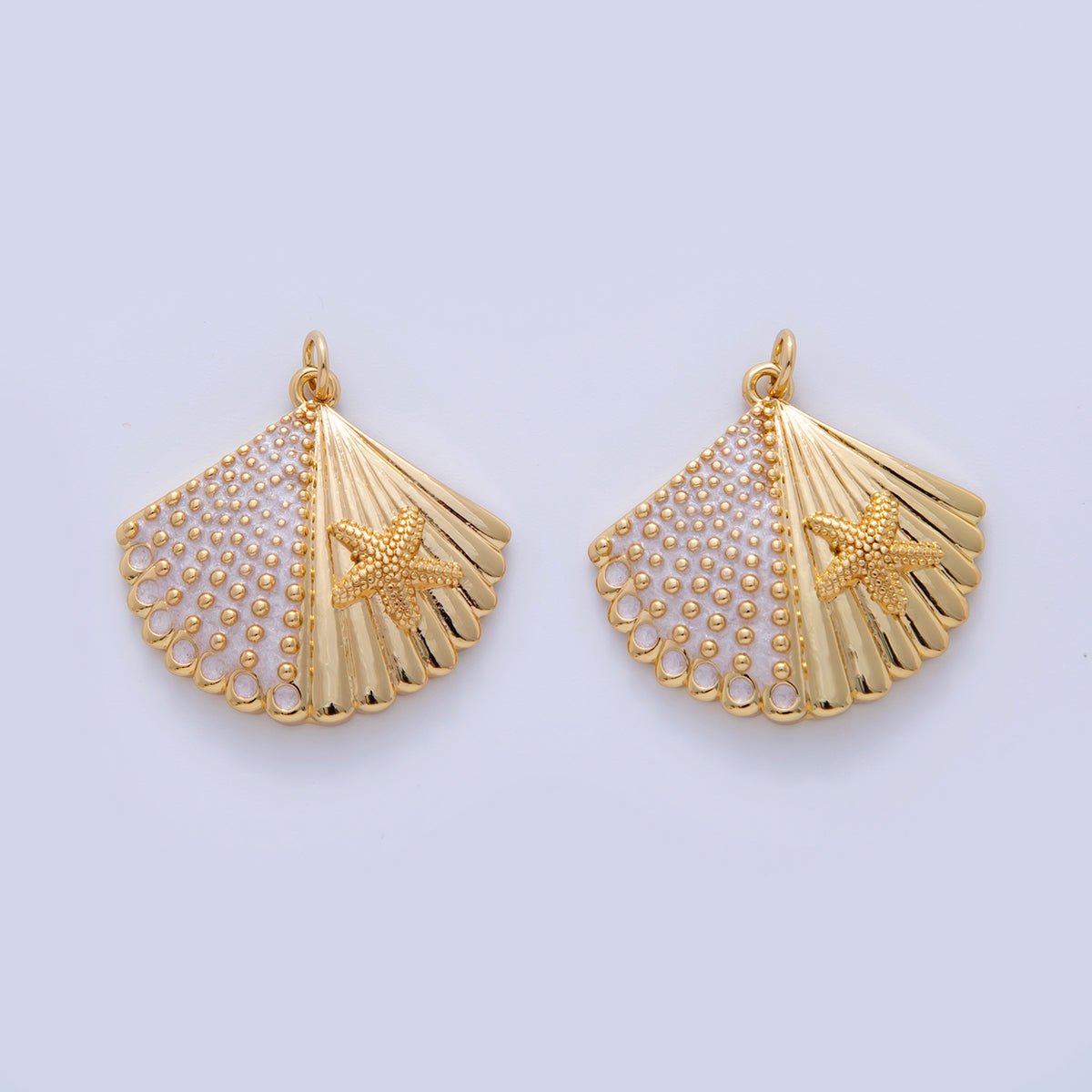18K Gold Filled Dotted Lined Clam Sea Shell Starfish Charm | AF323 - DLUXCA
