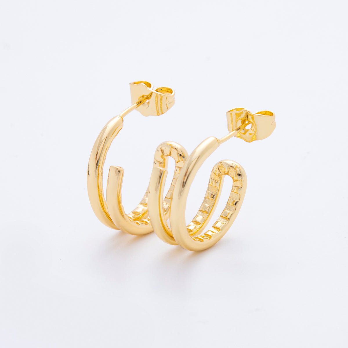 18K Gold Filled Double Band Edged C - Shaped Hoops Earrings in Gold & Silver | AJ209 AJ210 - DLUXCA