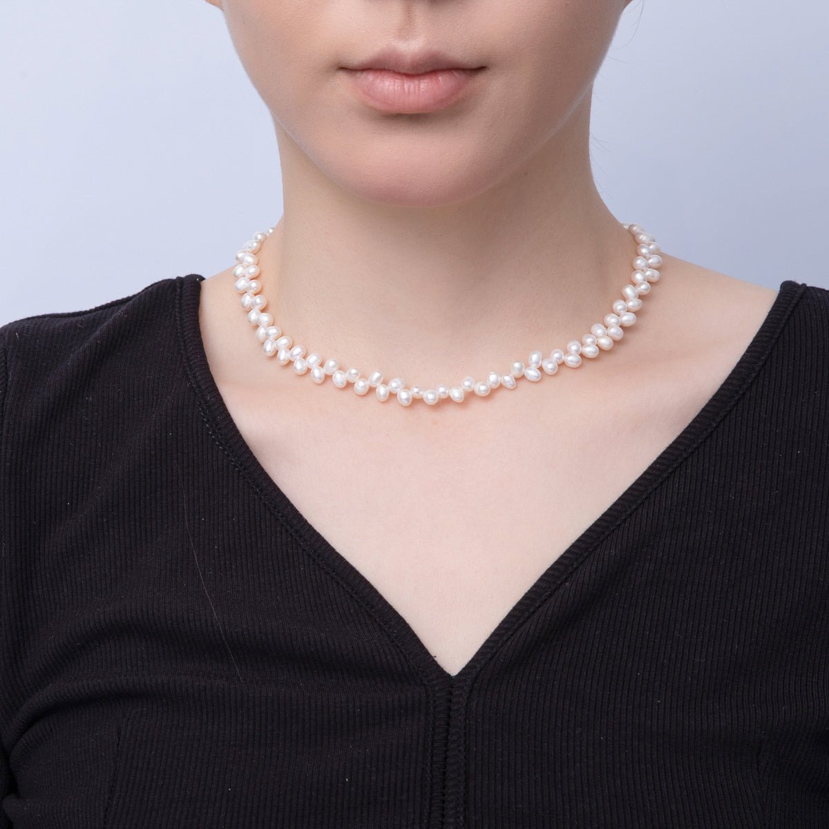 18K Gold Filled Double Freshwater Pearl Seed 15.5 Inch Choker Necklace w. Sailor Clasps | WA - 1284 - DLUXCA