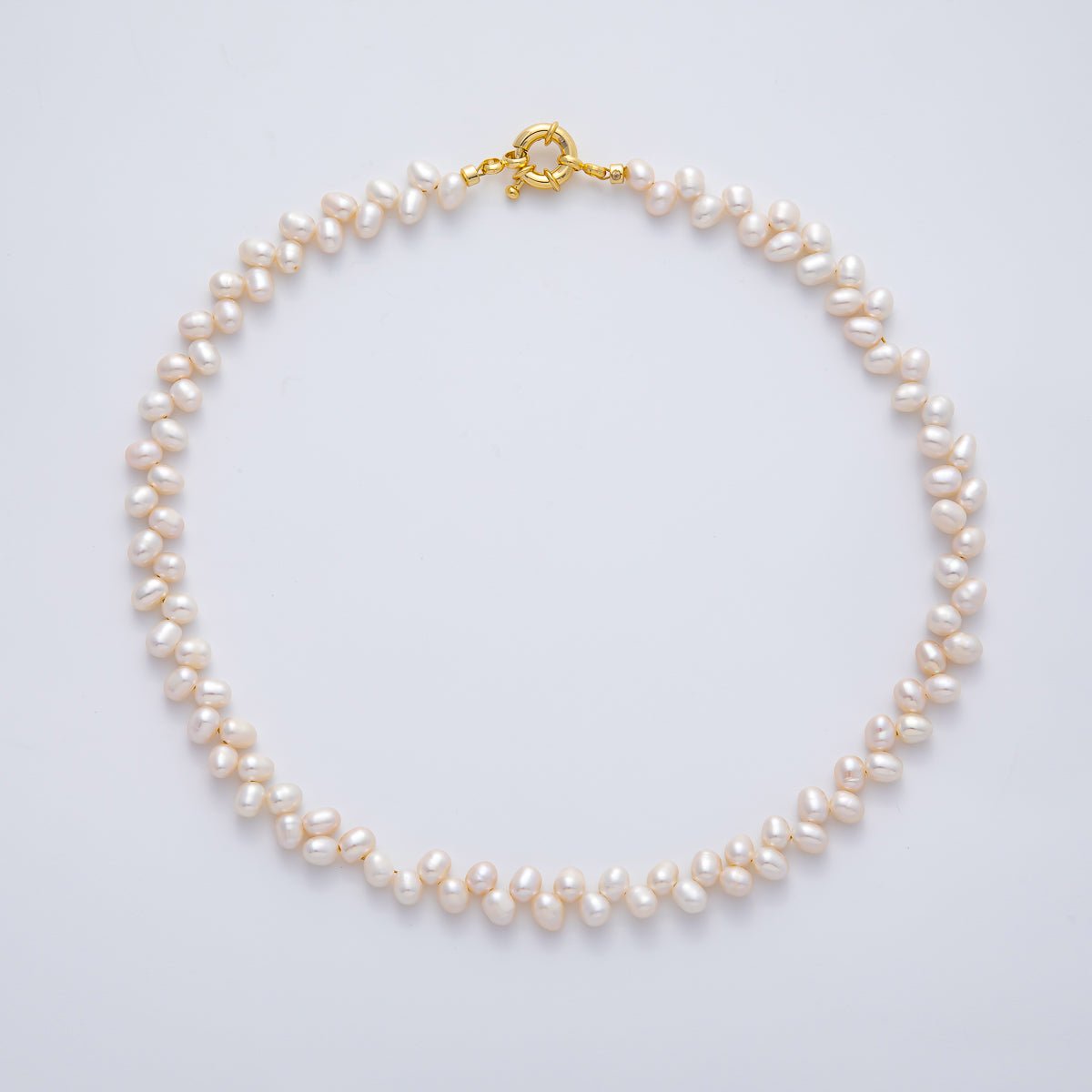18K Gold Filled Double Freshwater Pearl Seed 15.5 Inch Choker Necklace w. Sailor Clasps | WA - 1284 - DLUXCA