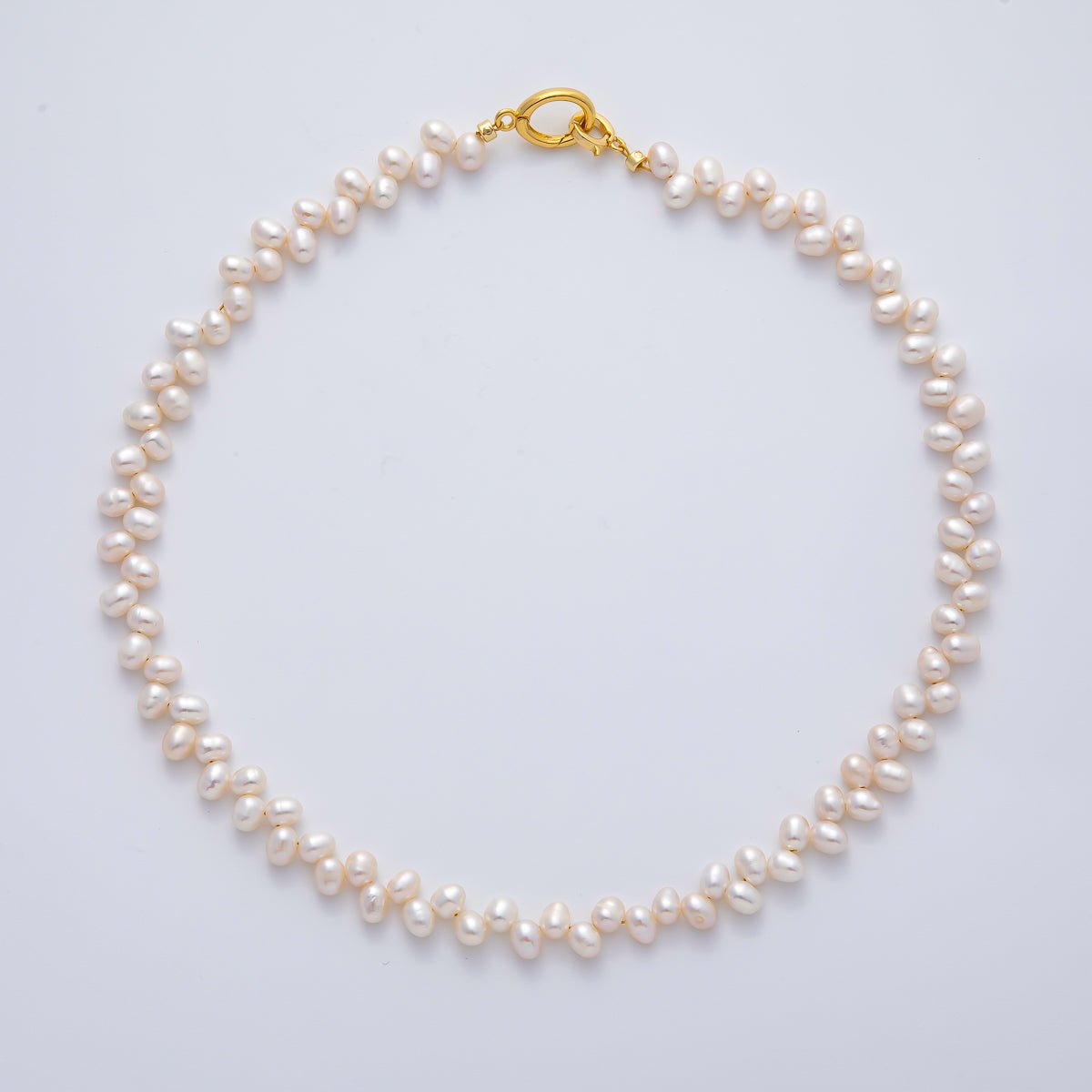 18K Gold Filled Double Freshwater Pearl Seed 16 Inch Choker Necklace w. Snap Latch Push Gate | WA - 1380 - DLUXCA