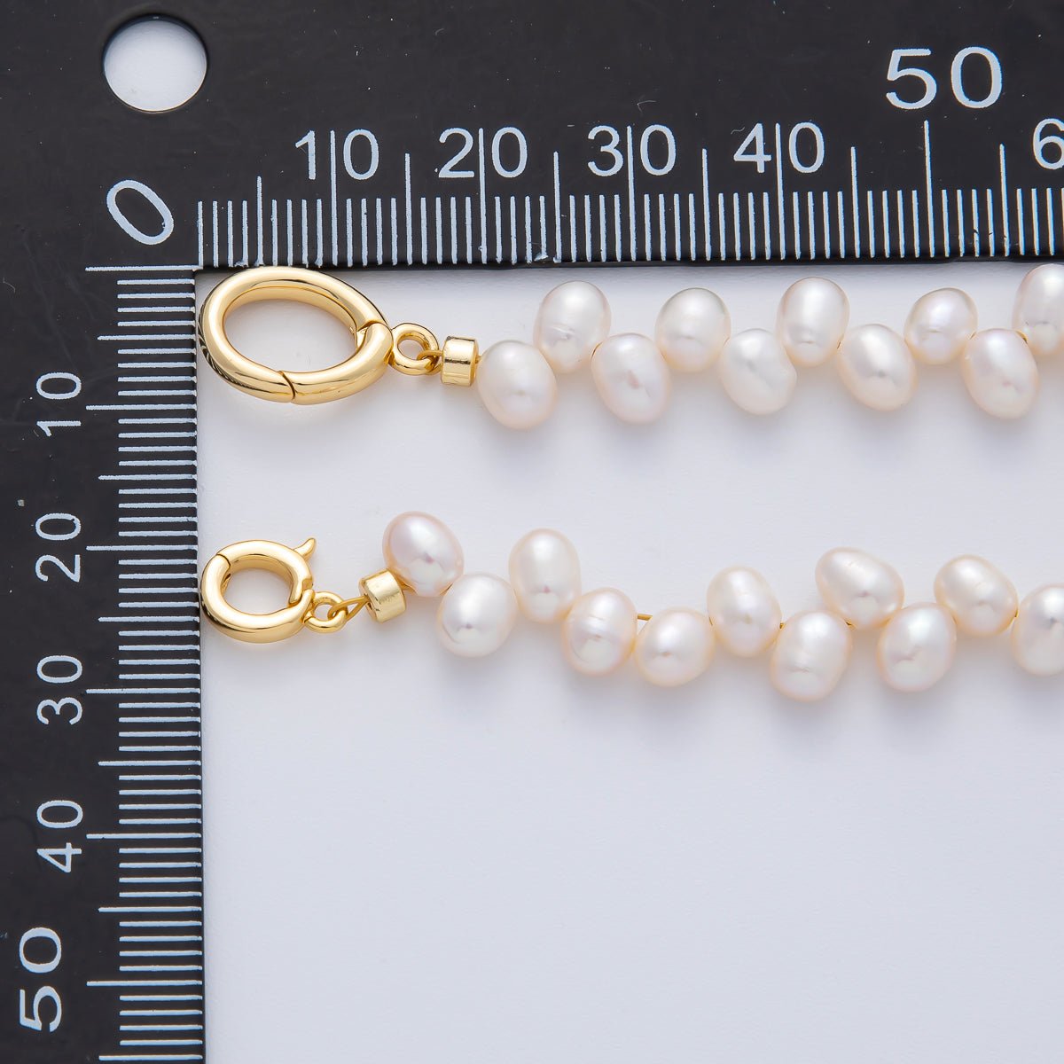 18K Gold Filled Double Freshwater Pearl Seed 16 Inch Choker Necklace w. Snap Latch Push Gate | WA - 1380 - DLUXCA