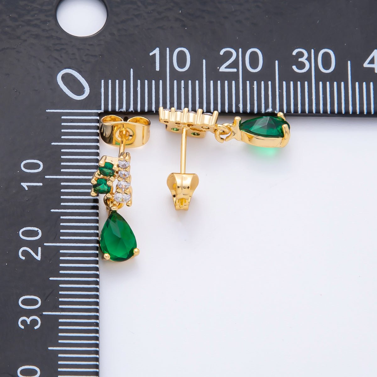 18K Gold Filled Emerald Green Teardrop & Micro Paved CZ Classy Drop Stud Earrings | AJ217 - DLUXCA