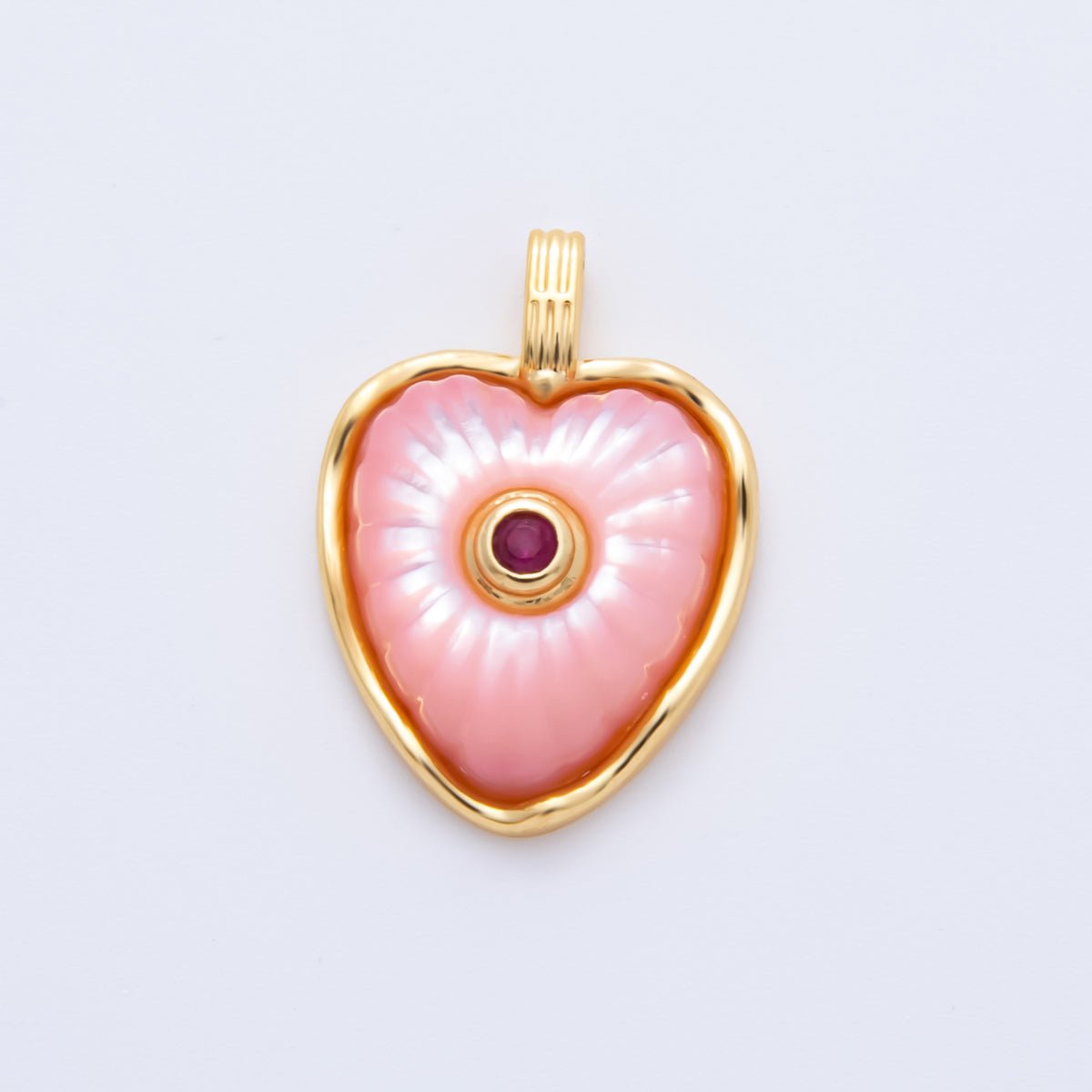 18K Gold Filled Enamel 22.5mm Shell Pearl Round CZ Sunburst Heart Charm | AH897 - AH899 - DLUXCA