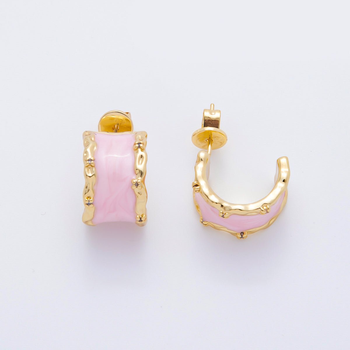 18K Gold Filled Enamel Geometric Curve C - Hoops Earrings in White, Blue, & Pink | AJ198 - AJ200 - DLUXCA