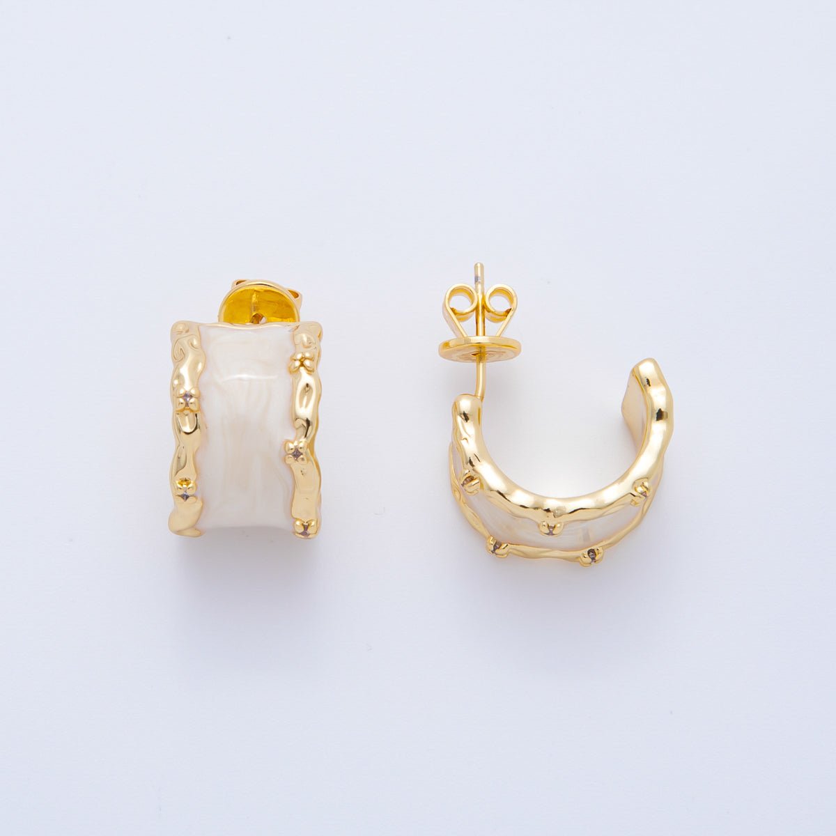 18K Gold Filled Enamel Geometric Curve C - Hoops Earrings in White, Blue, & Pink | AJ198 - AJ200 - DLUXCA
