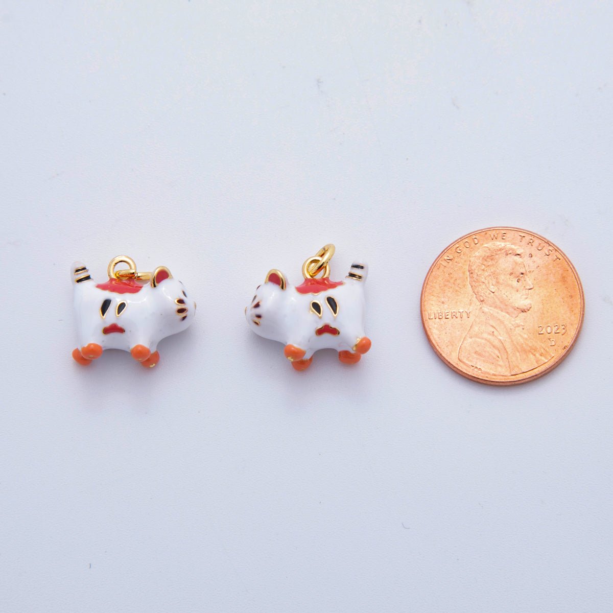 18K Gold Filled Enamel Red Fortune Cat Charm | AF826 - DLUXCA