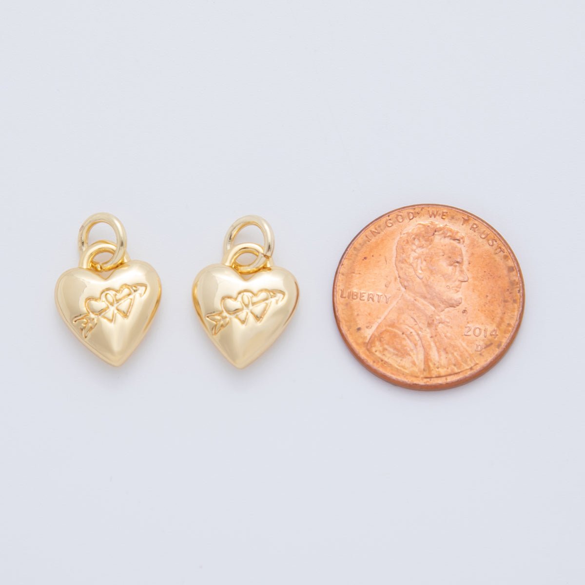 18K Gold Filled Engraved Cupid Arrow Heart Padlock Multidimensional 3D Charm | AF709 - DLUXCA