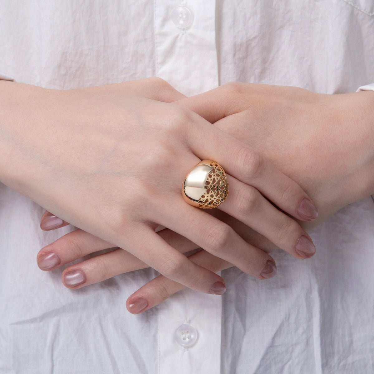 18K Gold Filled Filigree Web Dome Adjustable Ring | O640 - DLUXCA