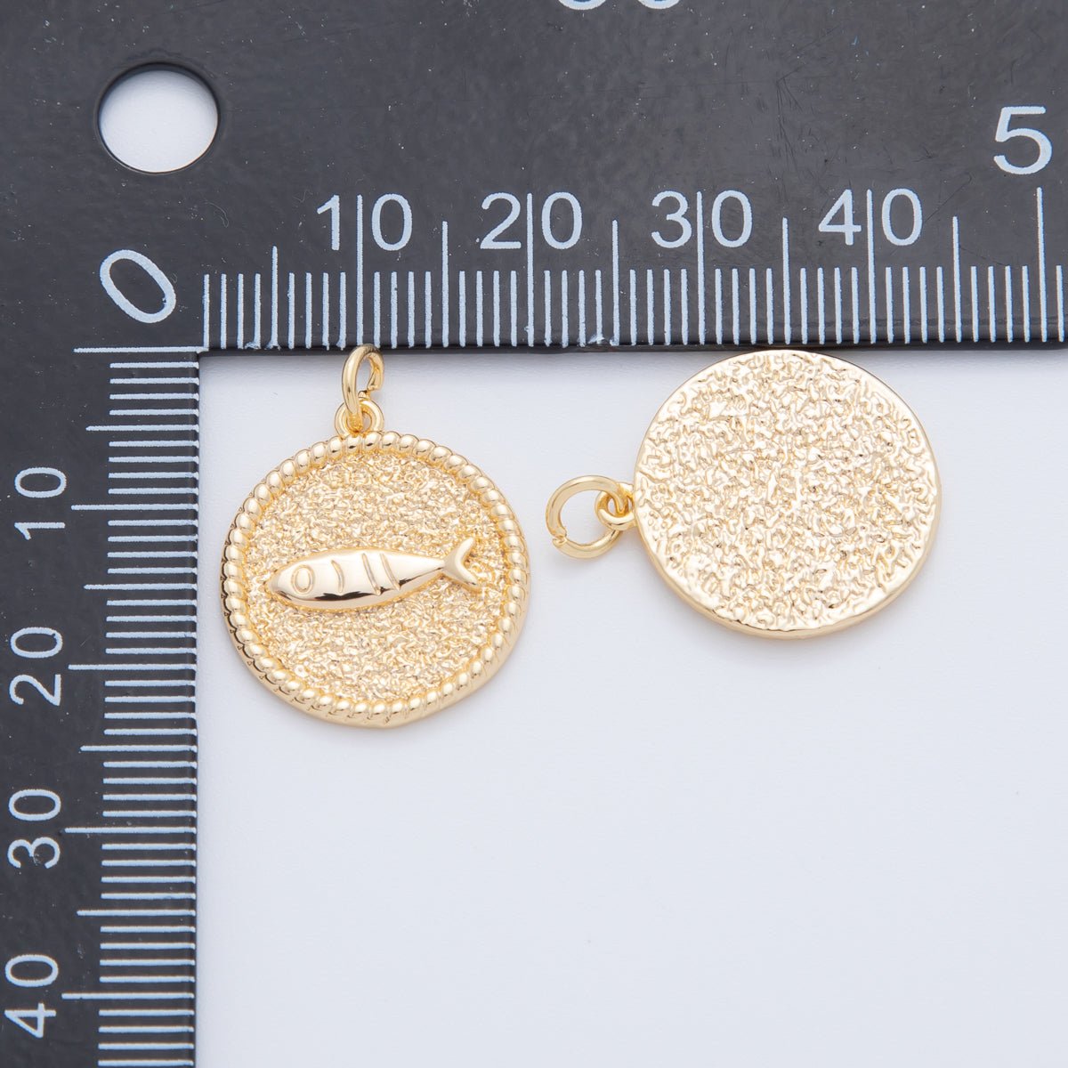 18K Gold Filled Fish Animal Hammered Round Charm | AF801 - DLUXCA