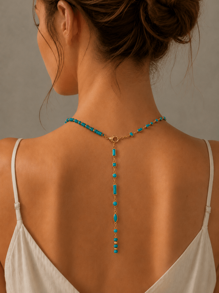18K Gold Filled Floating Turquoise Multi Cut Rondelle Bezel Half Cable Gemstone Floating Necklace Chain 19 Inch Necklace | WA-01384 - DLUXCA