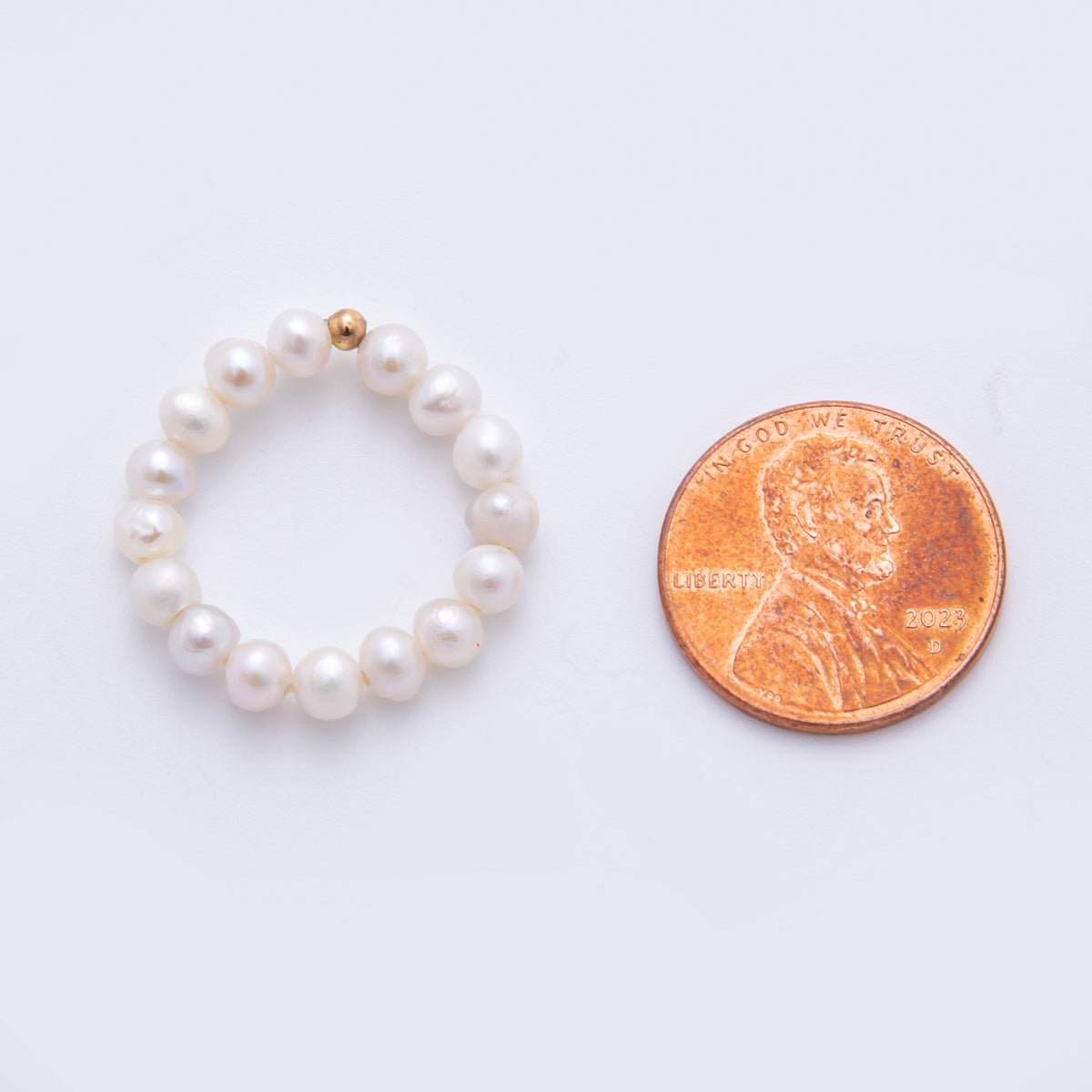 18K Gold Filled Freshwater Pearl Authentic Handmade Stretch Ring | O159 - DLUXCA