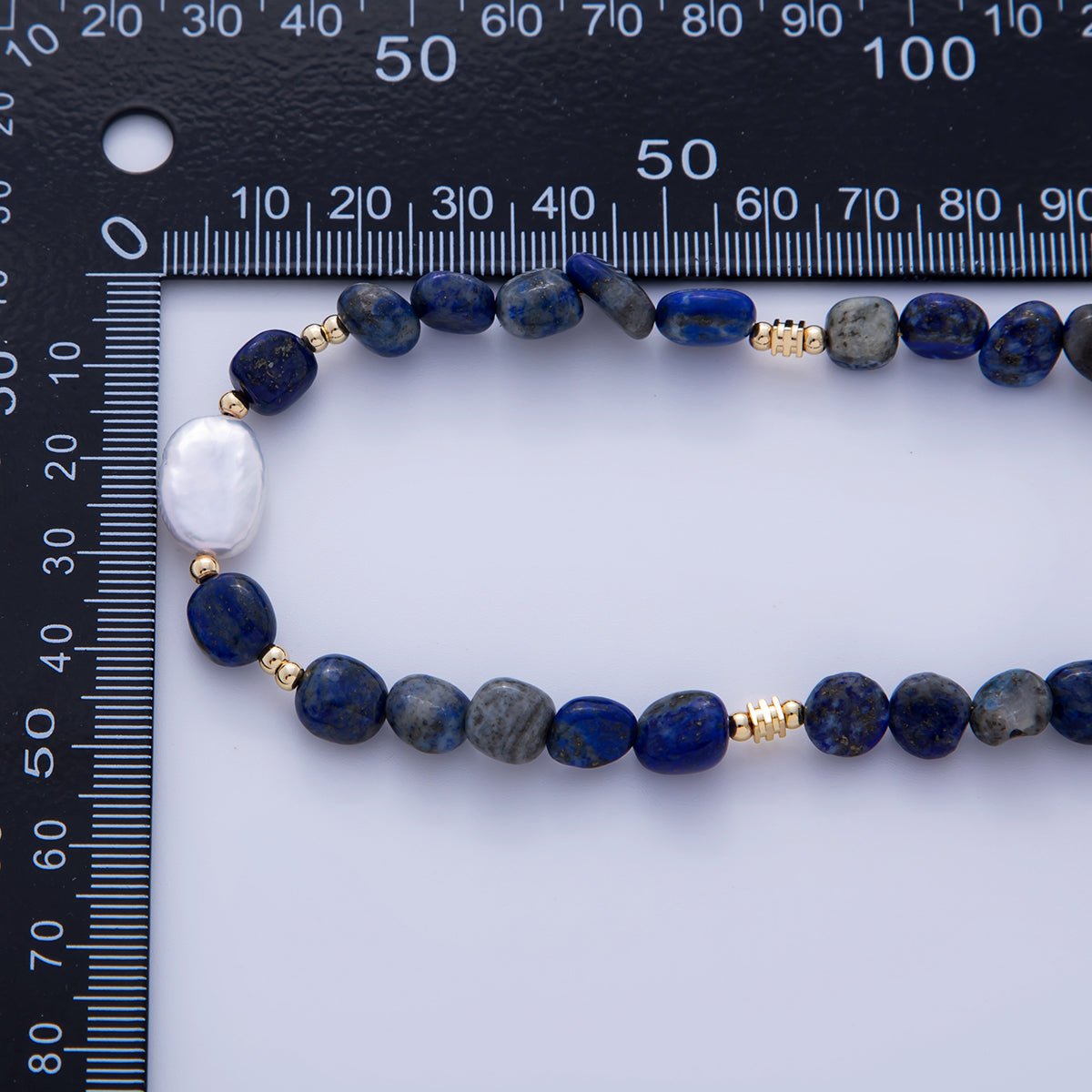 18K Gold Filled Freshwater Pearl Lapis Lazuli Gemstone 15.8 Inch Necklace | WA - 3177 - DLUXCA