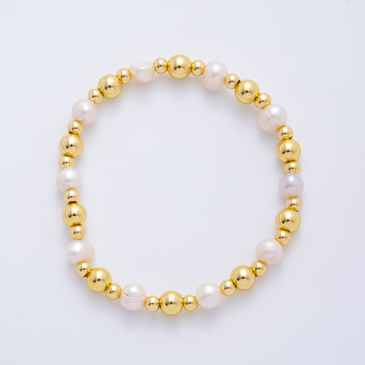 18K Gold Filled Freshwater Pearl Stretch Textured Bead Bracelet | WA - 3505 ~ WA - 3516 - DLUXCA