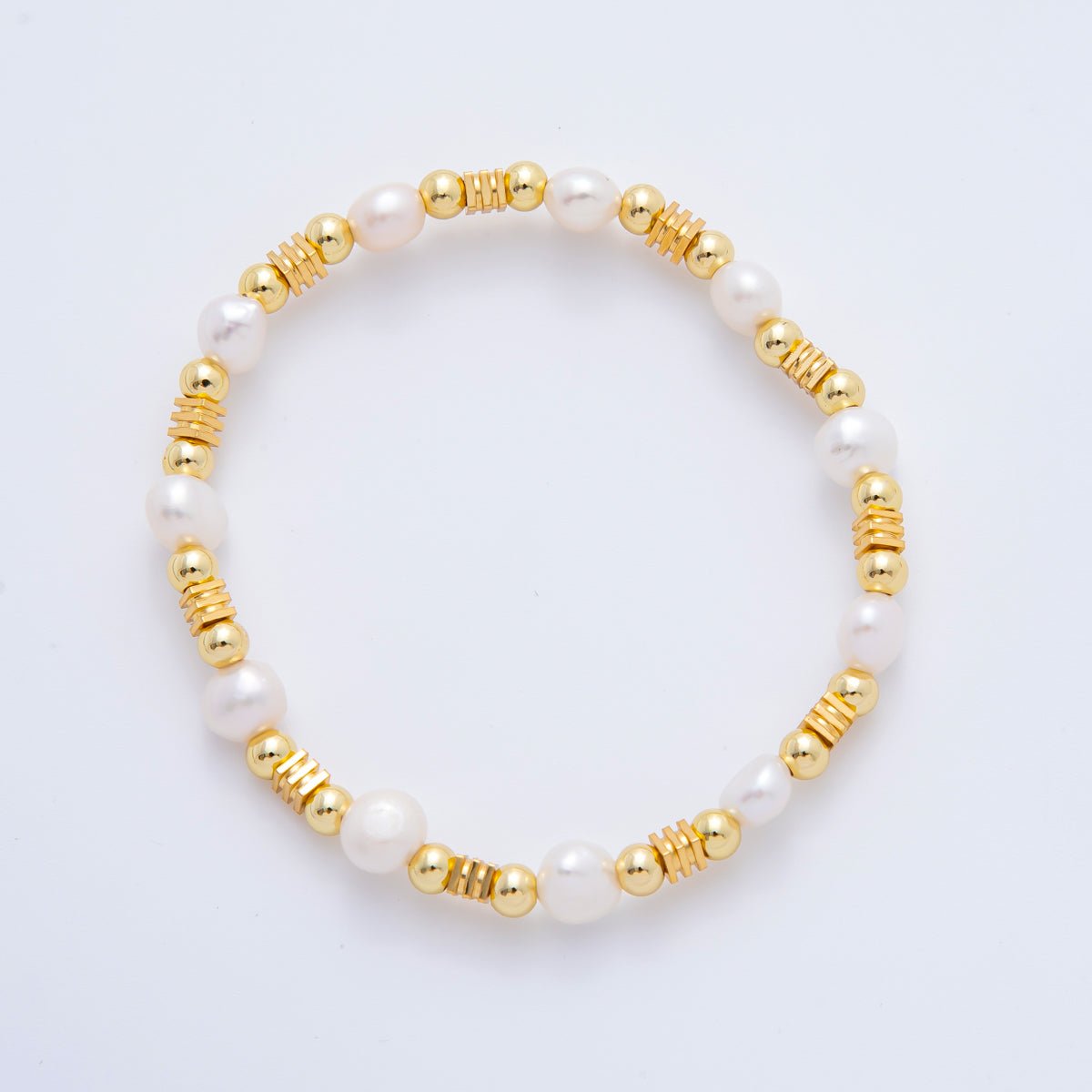 18K Gold Filled Freshwater Pearl Stretch Textured Bead Bracelet | WA - 3505 ~ WA - 3516 - DLUXCA
