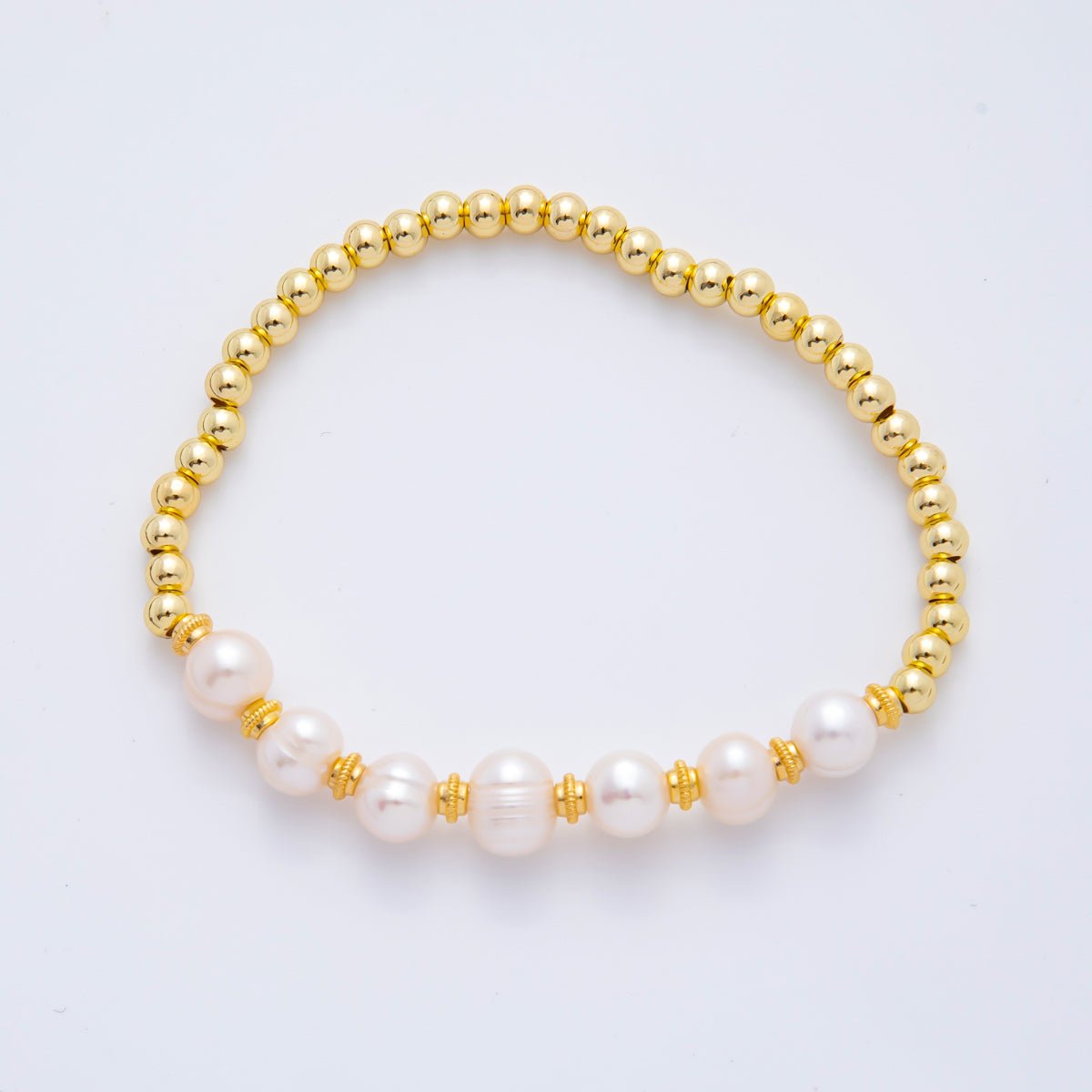 18K Gold Filled Freshwater Pearl Stretch Textured Bead Bracelet | WA - 3505 ~ WA - 3516 - DLUXCA