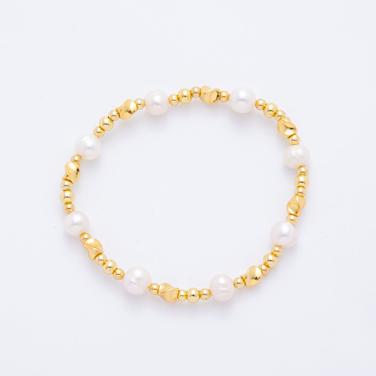 18K Gold Filled Freshwater Pearl Stretch Textured Bead Bracelet | WA - 3505 ~ WA - 3516 - DLUXCA