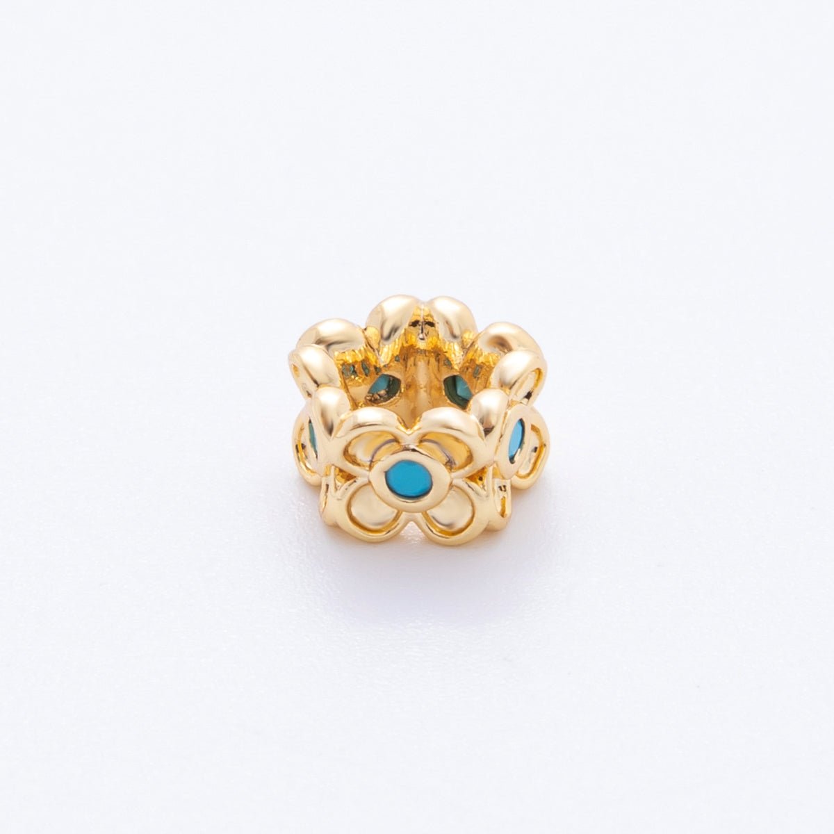 18K Gold Filled Fuchsia, Turquoise CZ Flower Rondelle Bead Spacer | AF1026 - DLUXCA