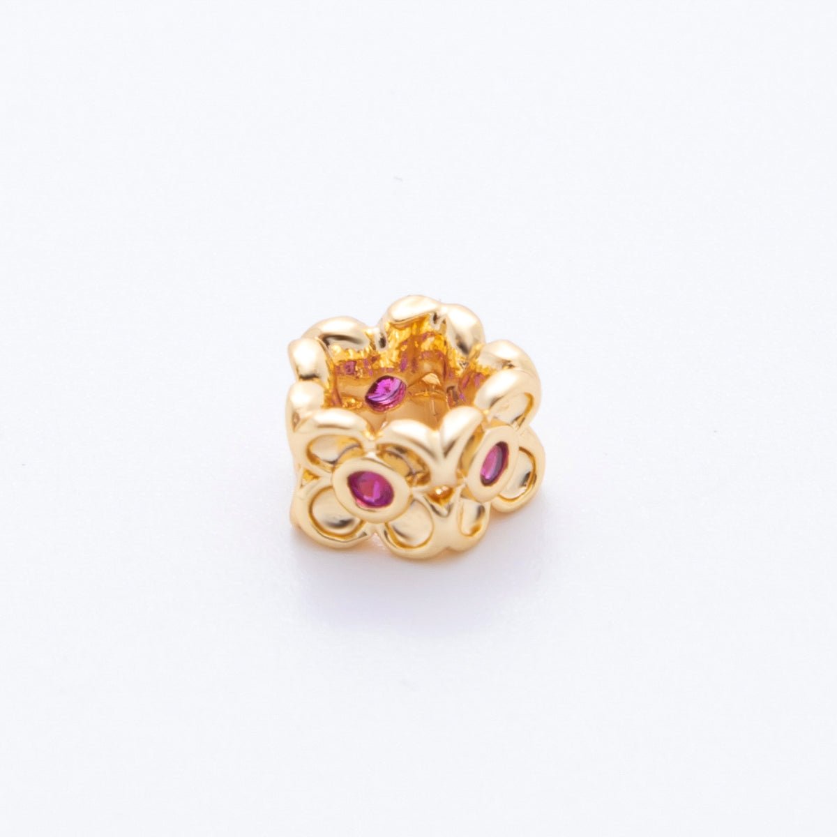 18K Gold Filled Fuchsia, Turquoise CZ Flower Rondelle Bead Spacer | AF1026 - DLUXCA