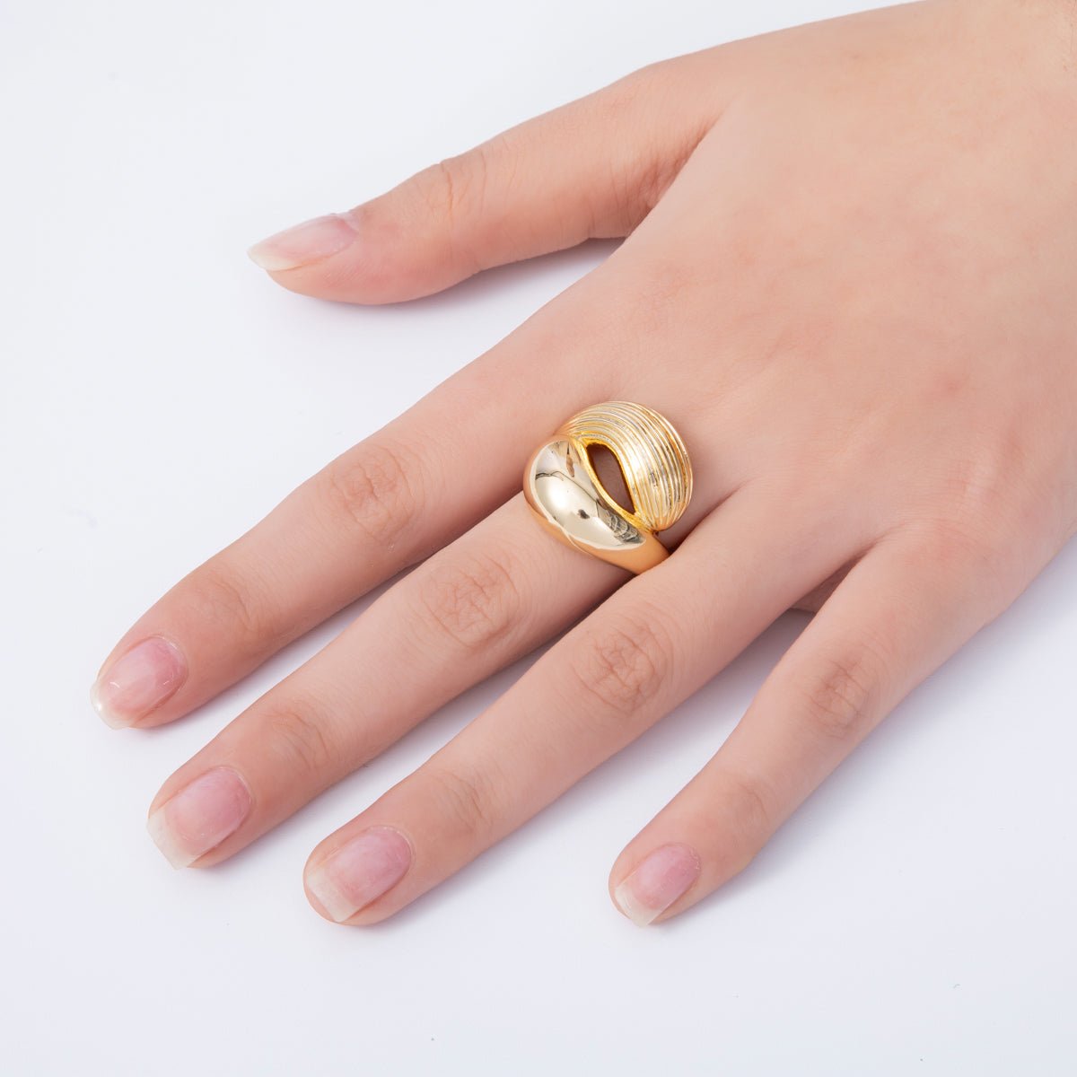 18K Gold Filled Geometric Double Molten Ribbed Statement Ring | Rings - 00054 - DLUXCA