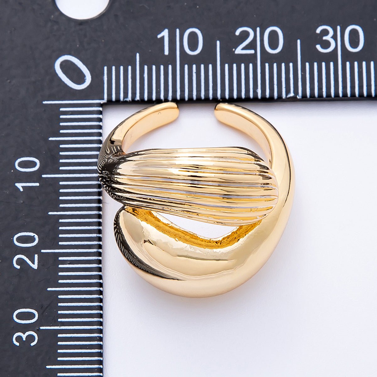 18K Gold Filled Geometric Double Molten Ribbed Statement Ring | Rings - 00054 - DLUXCA