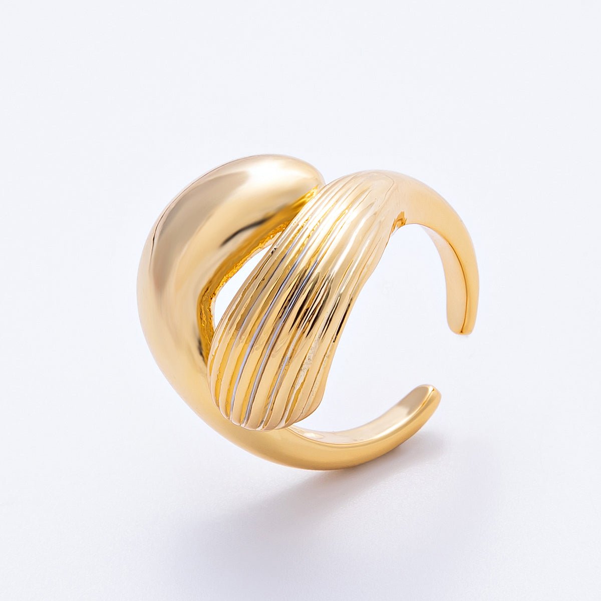 18K Gold Filled Geometric Double Molten Ribbed Statement Ring | Rings - 00054 - DLUXCA