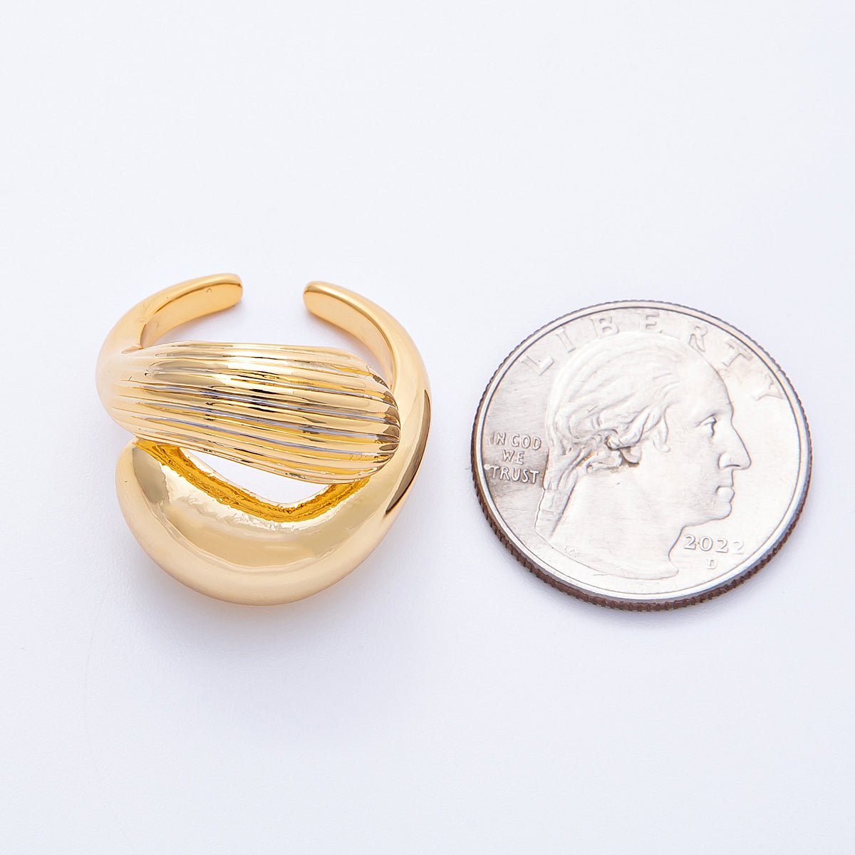 18K Gold Filled Geometric Double Molten Ribbed Statement Ring | Rings - 00054 - DLUXCA