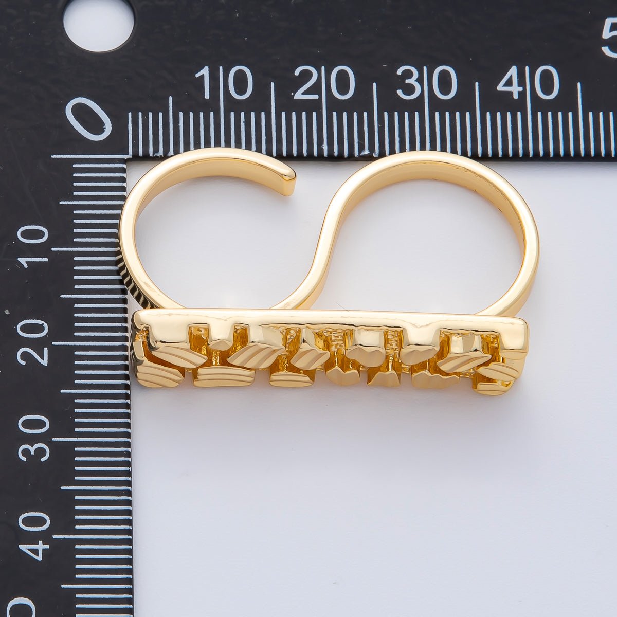 18K Gold Filled Geometric Edged Band Two - Finger Ring | O749 - DLUXCA