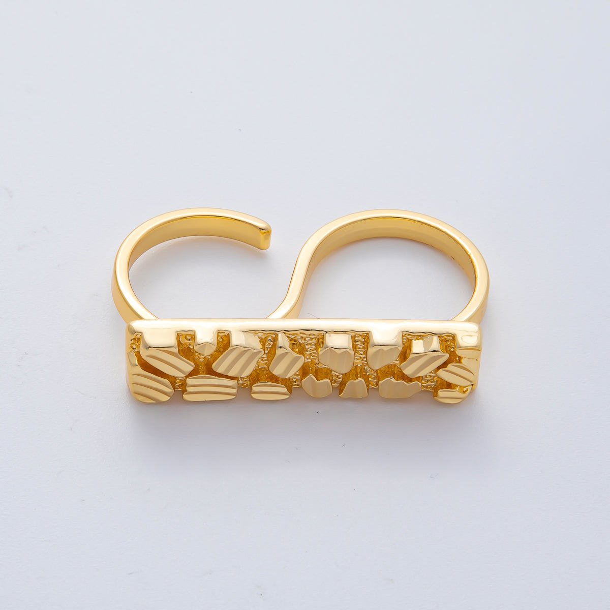 18K Gold Filled Geometric Edged Band Two - Finger Ring | O749 - DLUXCA