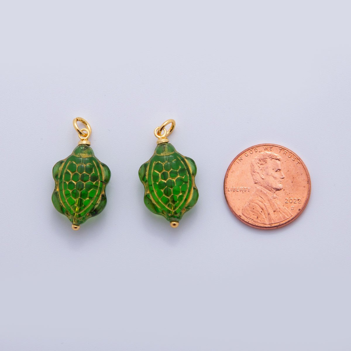 18K Gold Filled Gold - Lined Blue, Green Tortoise Turtle Drop Charm | AF728 - DLUXCA