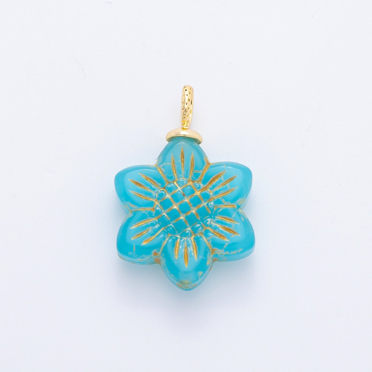 18K Gold Filled Gold Lined Flower Czech Beads Drop Charm | E746 - E761 - DLUXCA