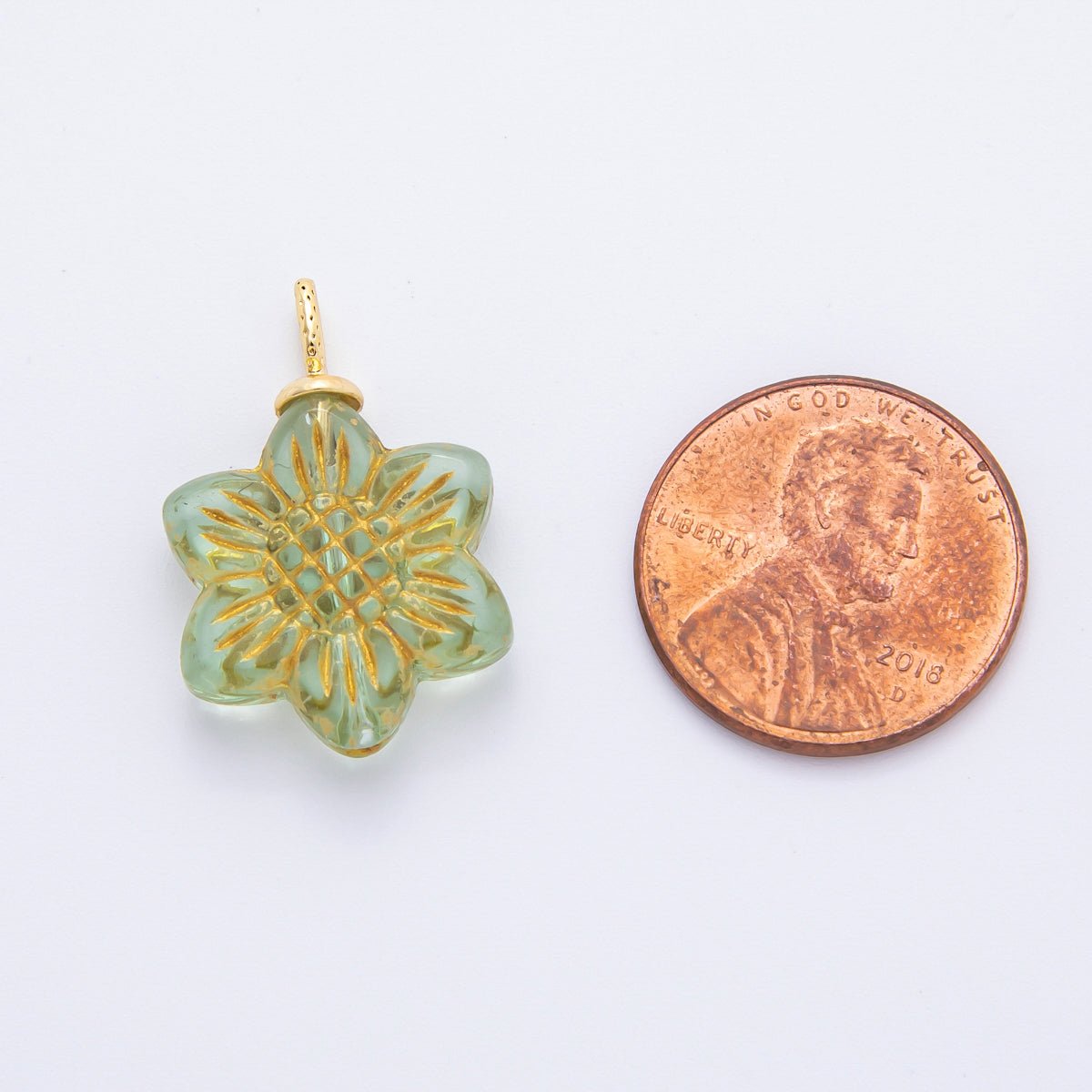 18K Gold Filled Gold Lined Flower Czech Beads Drop Charm | E746 - E761 - DLUXCA