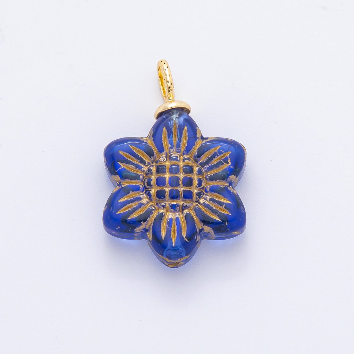 18K Gold Filled Gold Lined Flower Czech Beads Drop Charm | E746 - E761 - DLUXCA