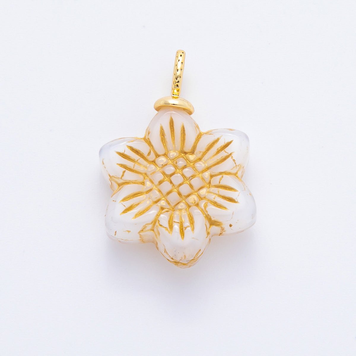 18K Gold Filled Gold Lined Flower Czech Beads Drop Charm | E746 - E761 - DLUXCA