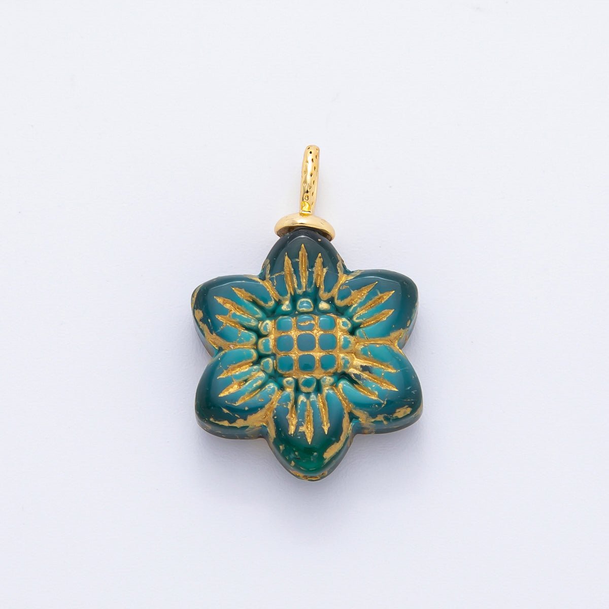 18K Gold Filled Gold Lined Flower Czech Beads Drop Charm | E746 - E761 - DLUXCA