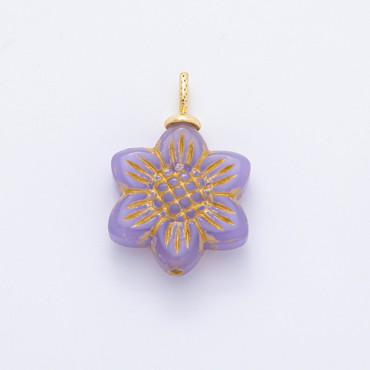 18K Gold Filled Gold Lined Flower Czech Beads Drop Charm | E746 - E761 - DLUXCA