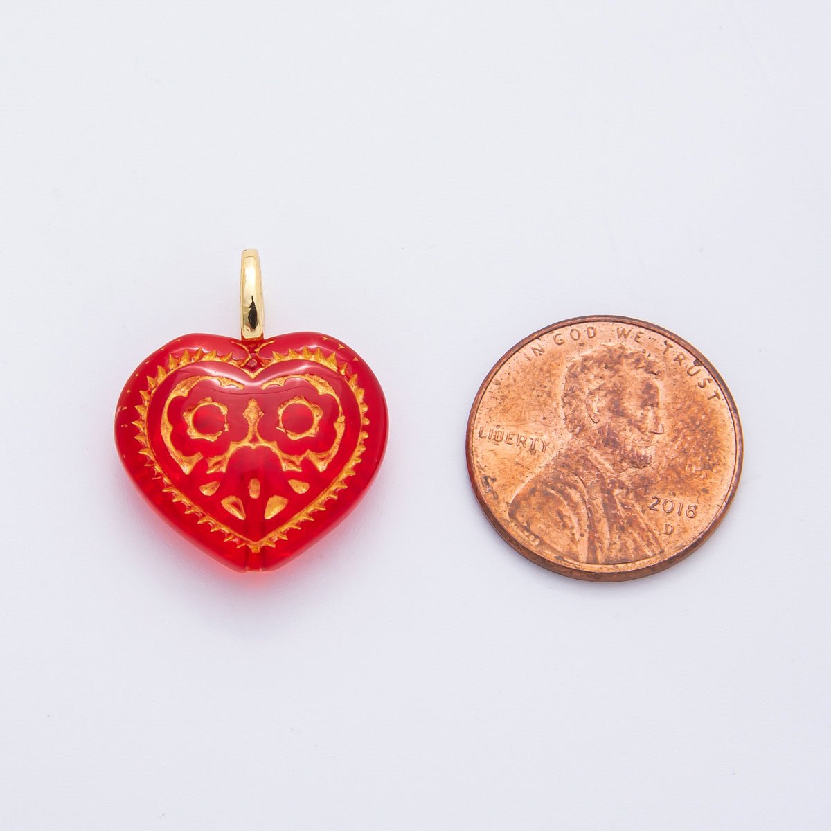 18K Gold Filled Gold - Lined Red, Blue, Green, Pink, Purple Geometric Heart Drop Charm | N462 N490 N505 N533 - DLUXCA