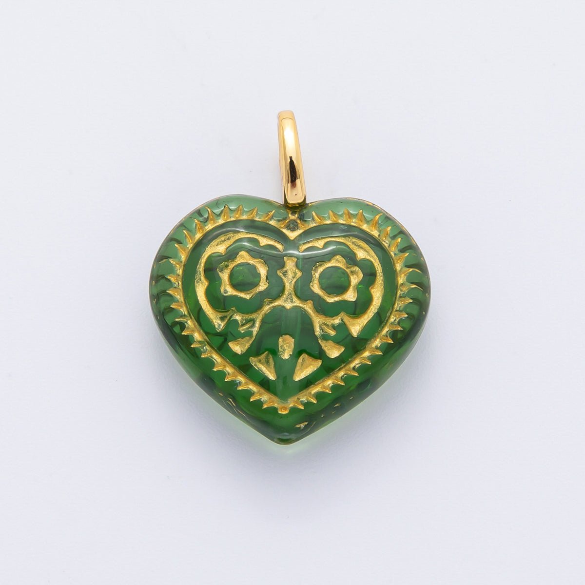 18K Gold Filled Gold - Lined Red, Blue, Green, Pink, Purple Geometric Heart Drop Charm | N462 N490 N505 N533 - DLUXCA