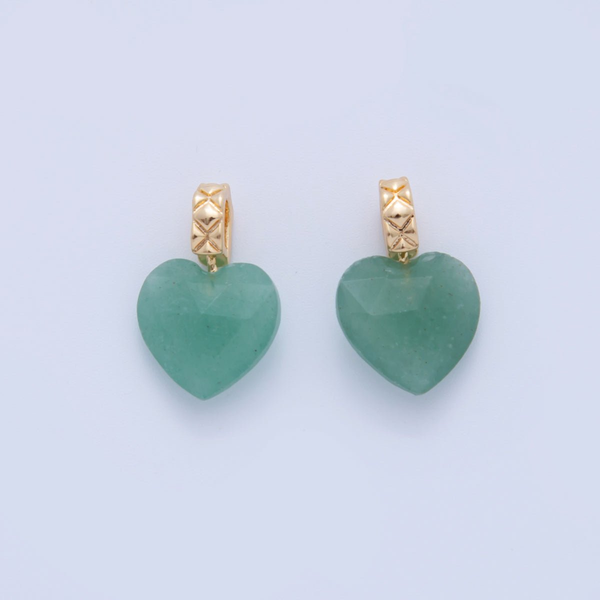 18K Gold Filled Green Aventurine Gemstone Heart Quilted Bail Pendant | AF350 - DLUXCA