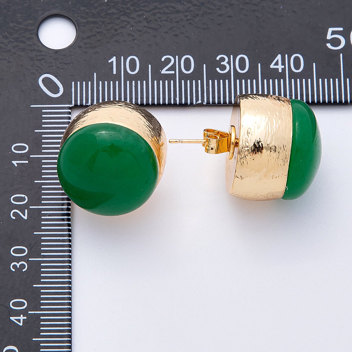 18K Gold Filled Green Aventurine Round Stud Earrings | EARRINGS - 00260 - DLUXCA