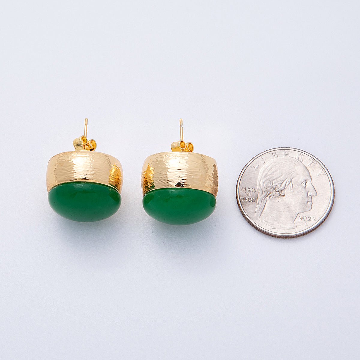 18K Gold Filled Green Aventurine Round Stud Earrings | EARRINGS - 00260 - DLUXCA