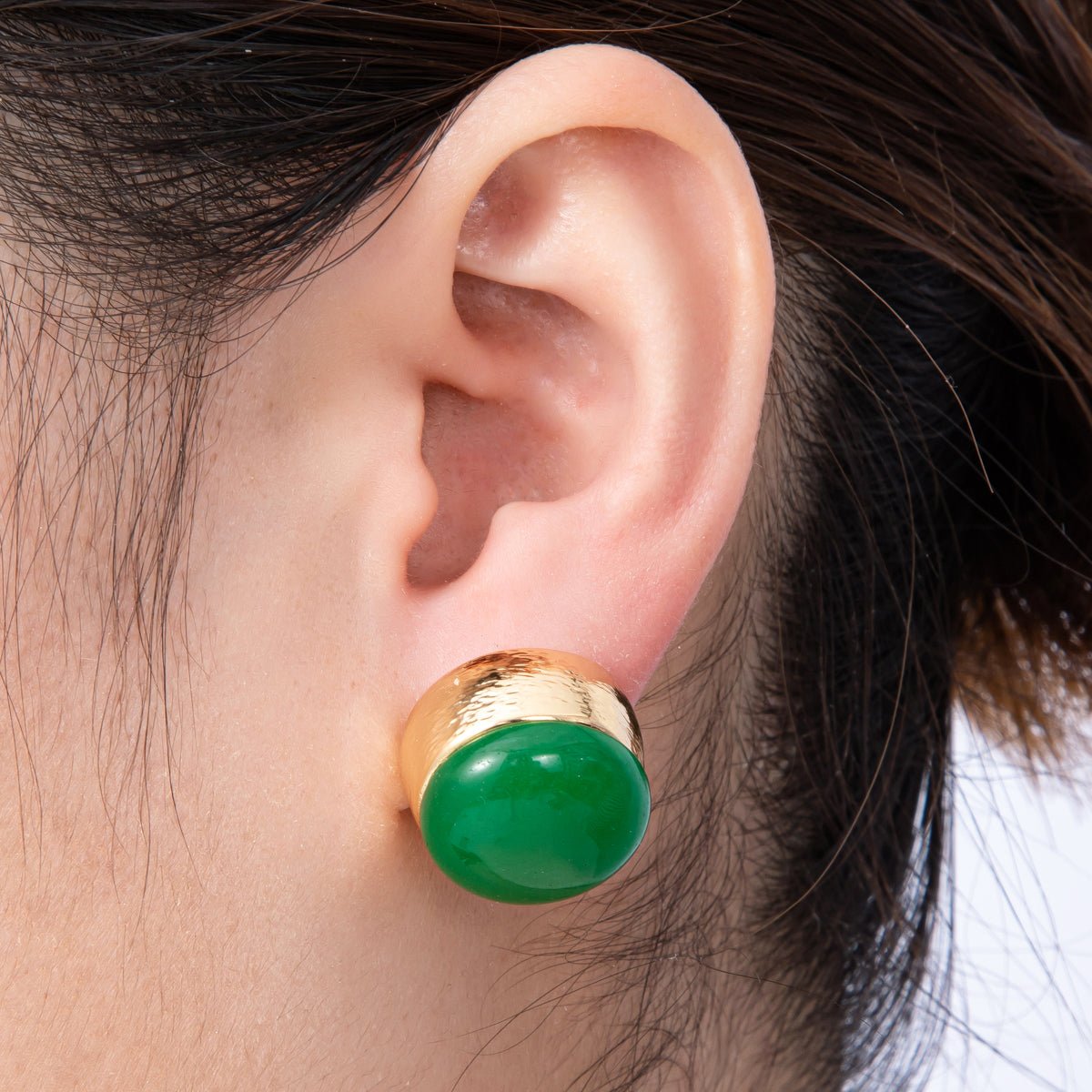 18K Gold Filled Green Aventurine Round Stud Earrings | EARRINGS - 00260 - DLUXCA