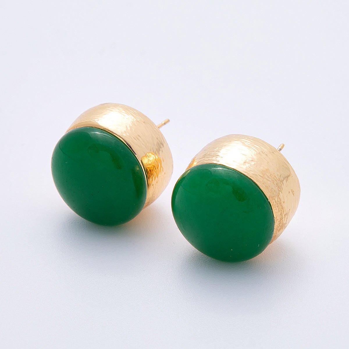 18K Gold Filled Green Aventurine Round Stud Earrings | EARRINGS - 00260 - DLUXCA