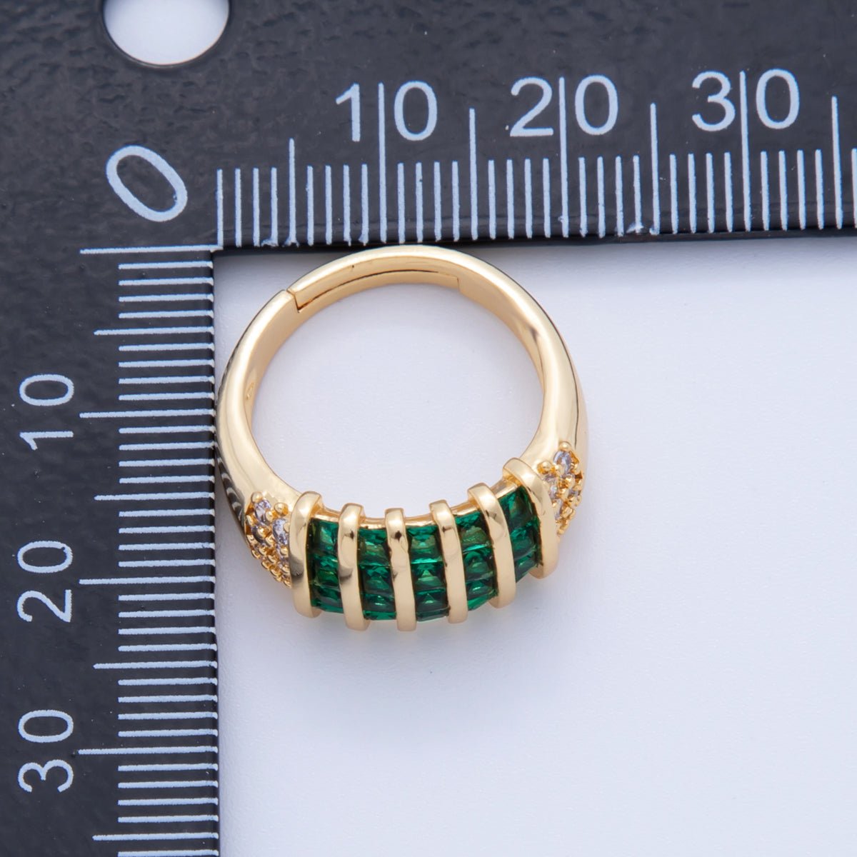 18K Gold Filled Green Baguette Clear Micro Paved Woven Signet Ring | O1809 - DLUXCA