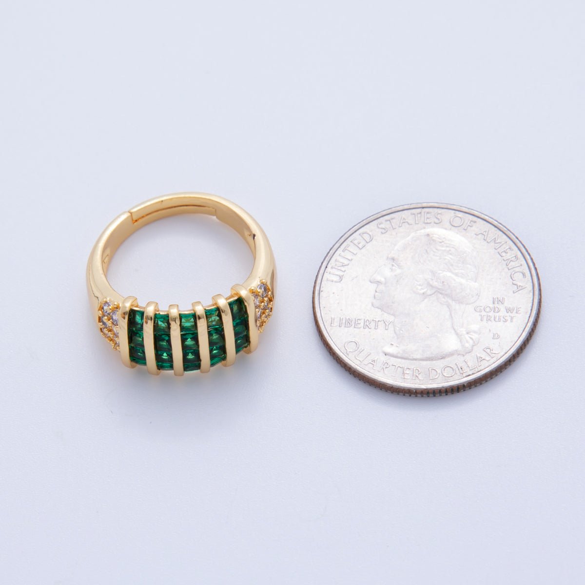 18K Gold Filled Green Baguette Clear Micro Paved Woven Signet Ring | O1809 - DLUXCA