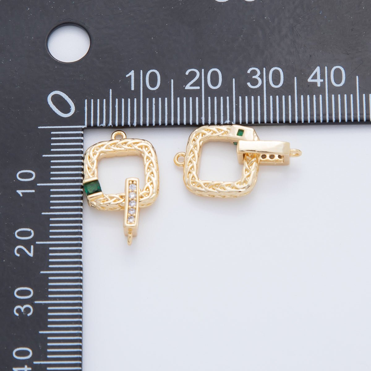 18K Gold Filled Green, Blue CZ Micro Paved Intertwine Square Closure Findings Set | Y047 - DLUXCA