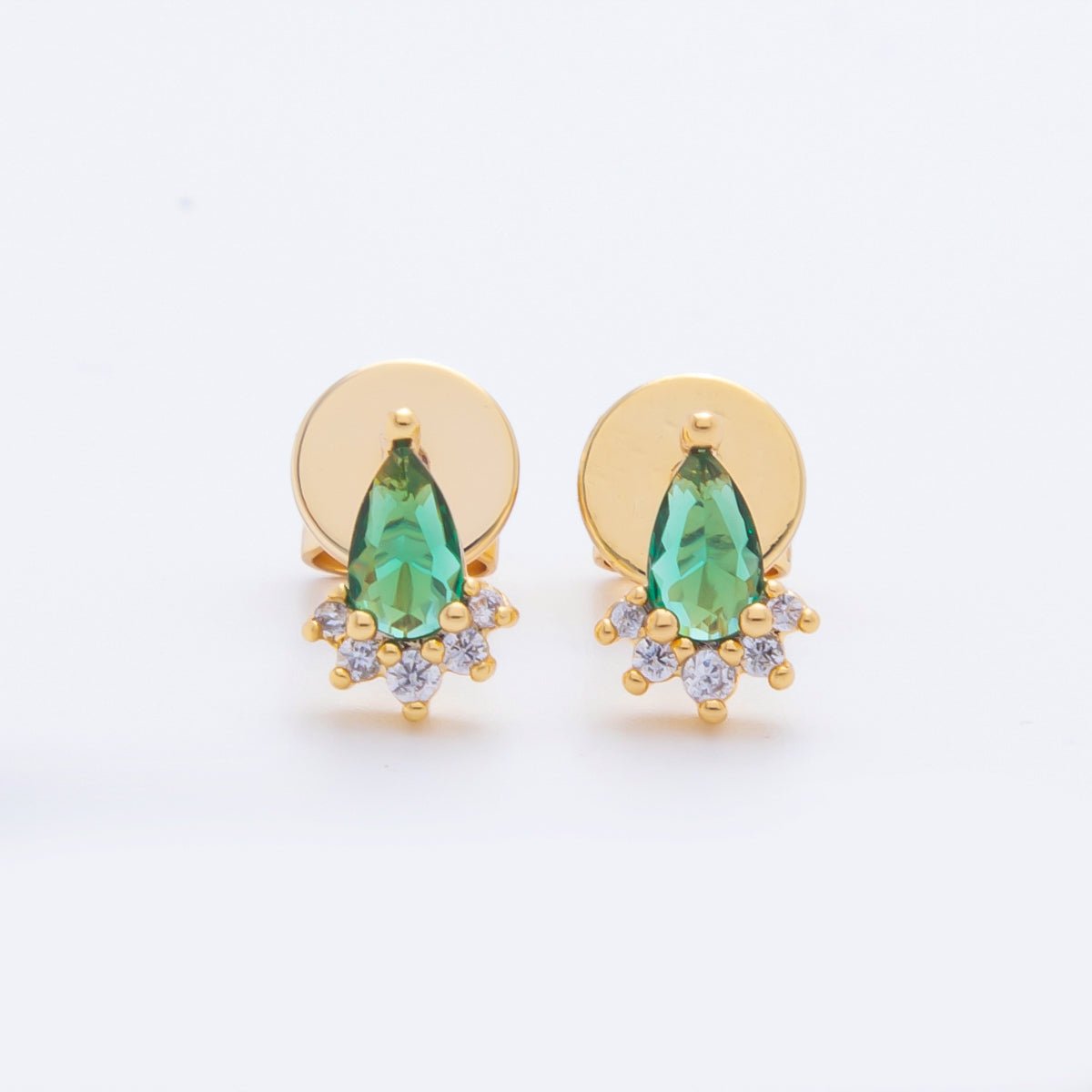 18K Gold Filled Green CZ Teardrop Micro Paved CZ Studs Earrings | AJ224 - DLUXCA